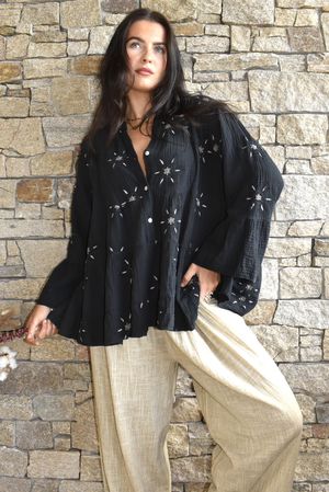 Santos Cotton Zahra Embroidered Smock Black /6=